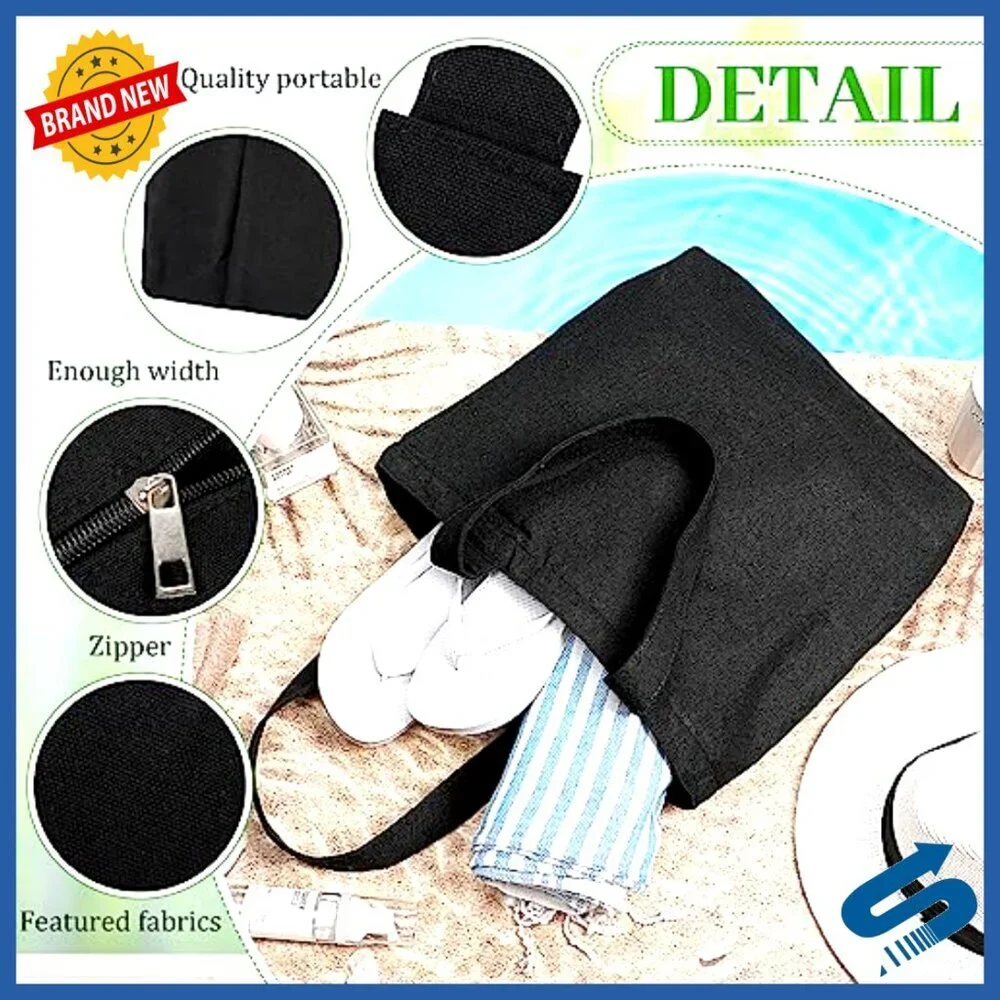 Canvas Tote Bags Bulk Plain Zipper Handles Reusable Grocery DIY Handbag